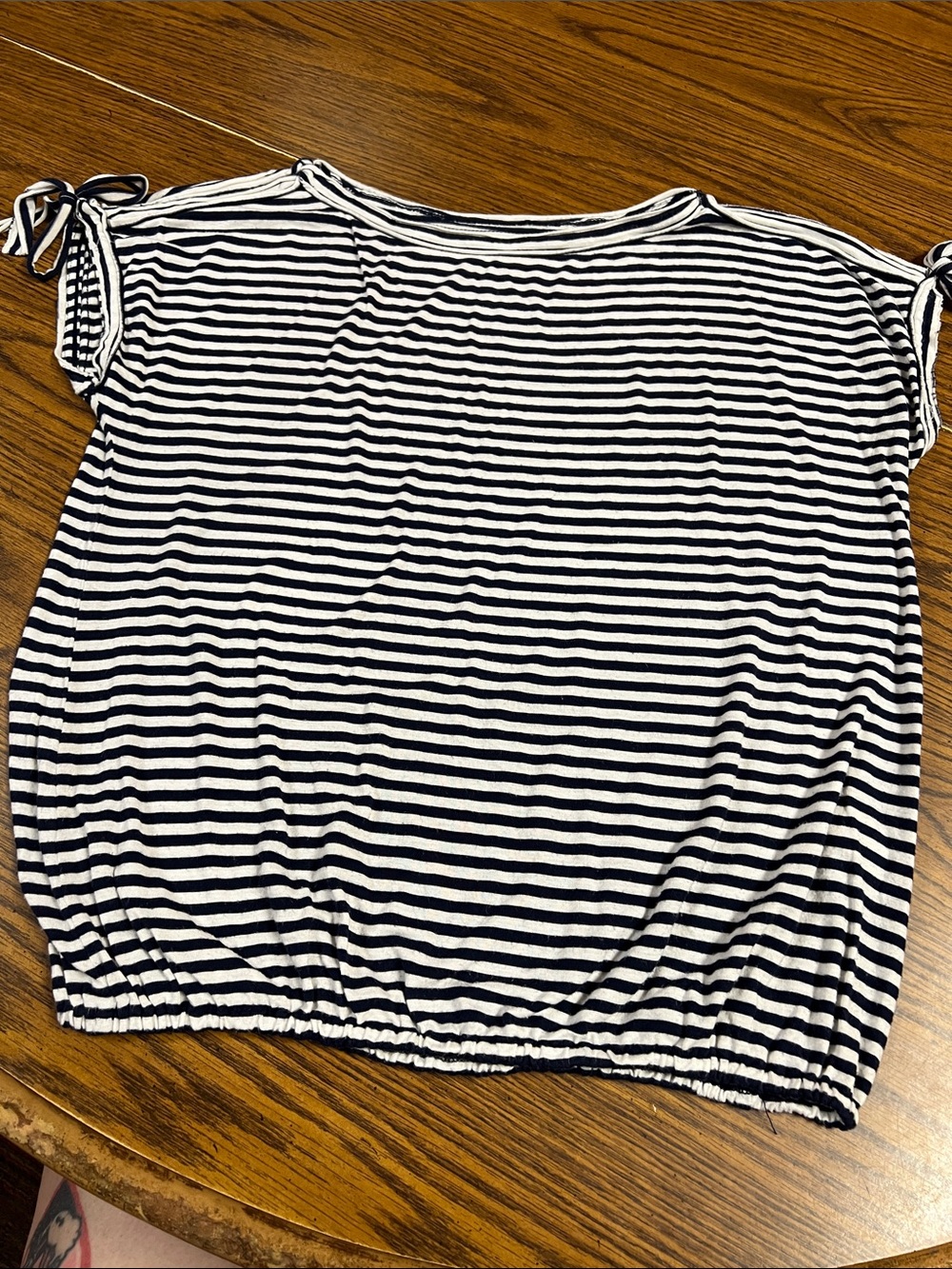 Striped Navy and White Short Sleeve Tie-Sleeve Tee